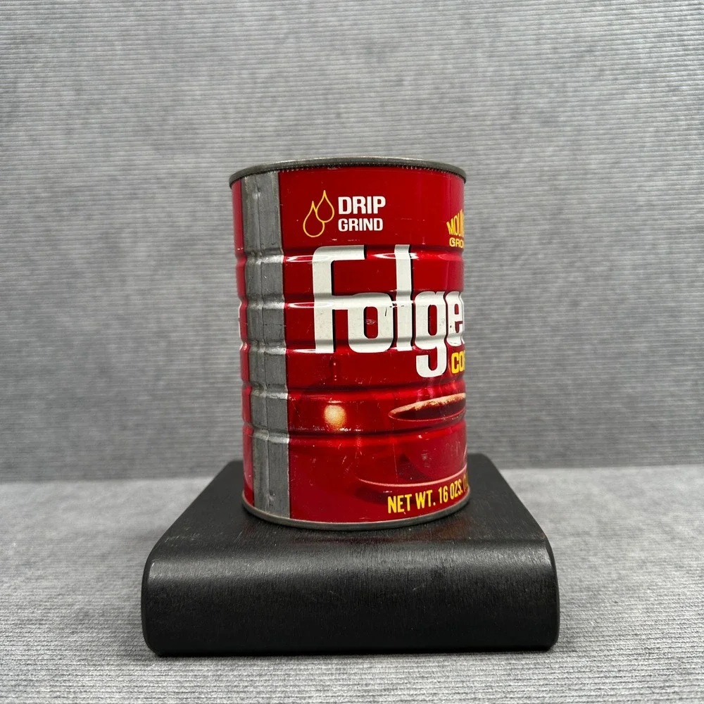 Vintage Folgers Coffee Tin 1 lb Mountain Grown Red Metal Canister Drip Grind